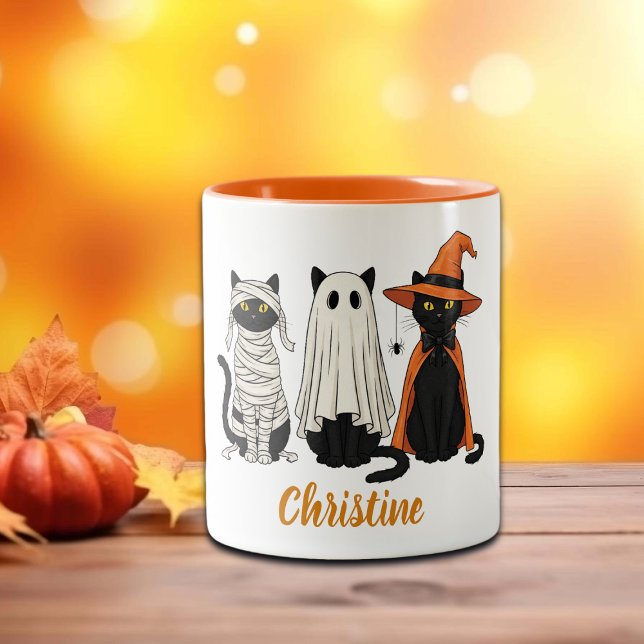 Tasse 2 Couleurs Halloween noir chats fantômes (Créateur téléchargé)