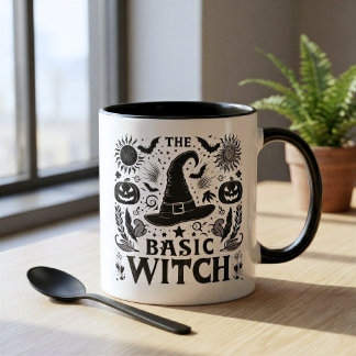 Tasse 2 Couleurs Halloween Sorcière De Base Monochrome Moderne