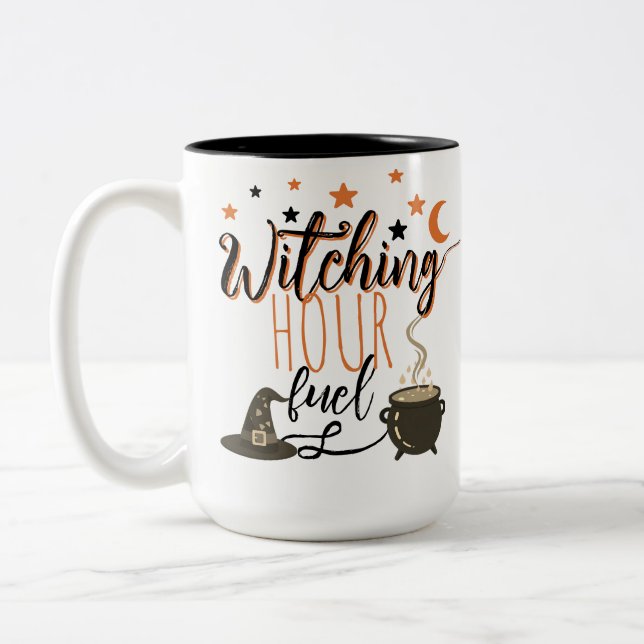 Tasse 2 Couleurs Halloween Witch Cauldron Orange Stars (Gauche)
