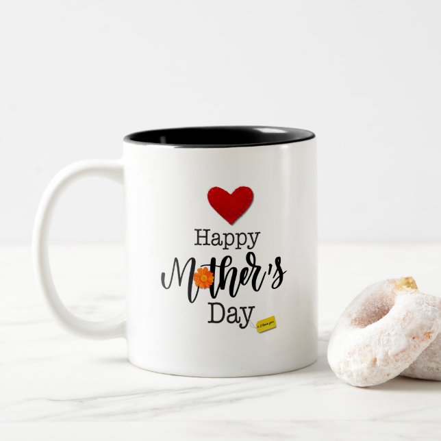 Tasse 2 Couleurs Happy First Mothers Day design simple (Avec donut)