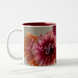 Tasse 2 Couleurs Happy Gerbera Fleur colorée +Nom personnalisé