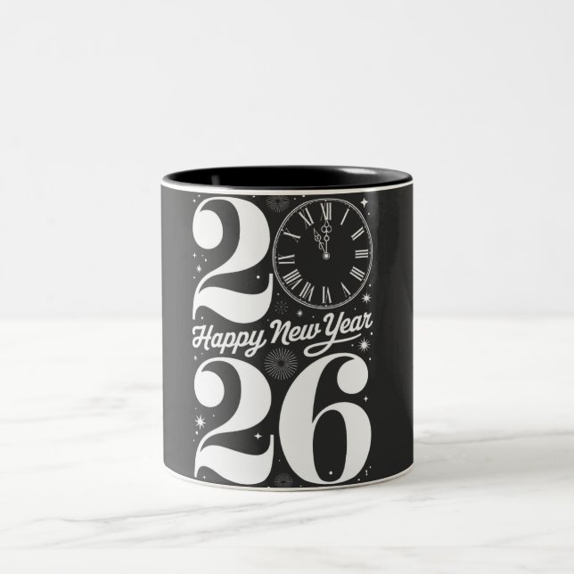 Tasse 2 Couleurs Happy New Year 2026 Midnight Clock Countdown (Centre)