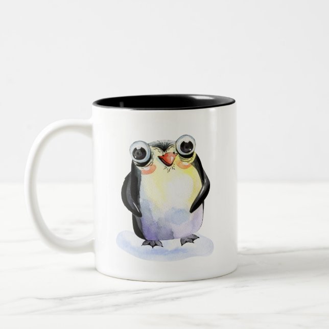 Tasse 2 Couleurs Happy Penguin aquarelle illustration Collectible (Gauche)