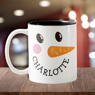 Tasse 2 Couleurs Happy Snowman visage Personnalisé Nom de vacances