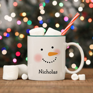 Tasse 2 Couleurs Happy Snowman visage Personnalisé Nom Fête