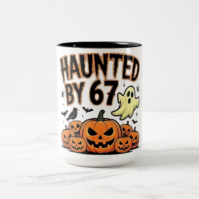 Tasse 2 Couleurs Haunted by 67 - Drôle Fantôme et Halloween Citroui (Centre)