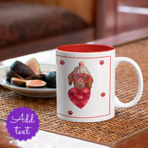 Tasse 2 Couleurs Heart Paws Brown Dachshund Valentines Jour Cadeau