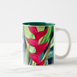 Tasse 2 Couleurs Heliconia Lobster Claw fleur d'aquarelle tropicale