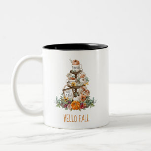 Tasse 2 Couleurs Hello Fall Tiered Plateau Citrouille verdure