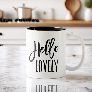 Tasse 2 Couleurs Hello Lovely   Typographie à brosse chic