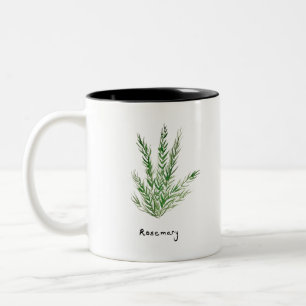Tasse 2 Couleurs Herbes de romarin potager vintage jardin aquarelle