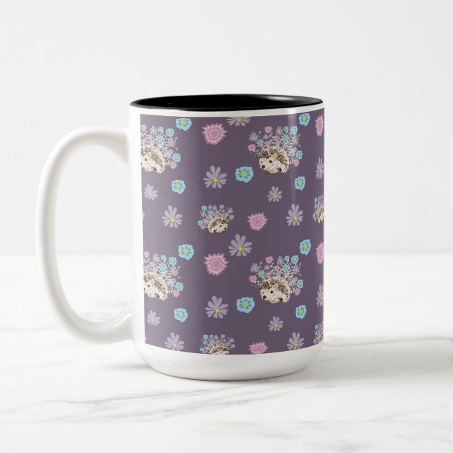 Tasse 2 Couleurs hérisson et fleurs motif (Gauche)