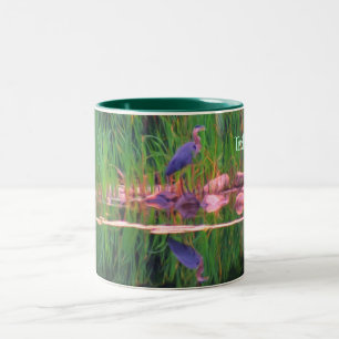 Tasse 2 Couleurs Héron bleu réflexions Art animal personnalisé