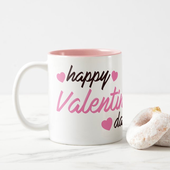 Tasse 2 Couleurs Heureuse Sainte-Valentin (Avec donut)