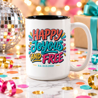 Tasse 2 Couleurs Heureux Joyeux et Libre - Date d'Établissement pou