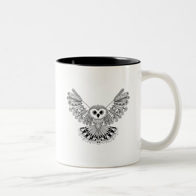 Tasse 2 Couleurs Hibou noir de style (Droit)