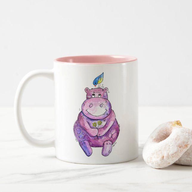 Tasse 2 Couleurs Hippo mignon violet blanc (Avec donut)
