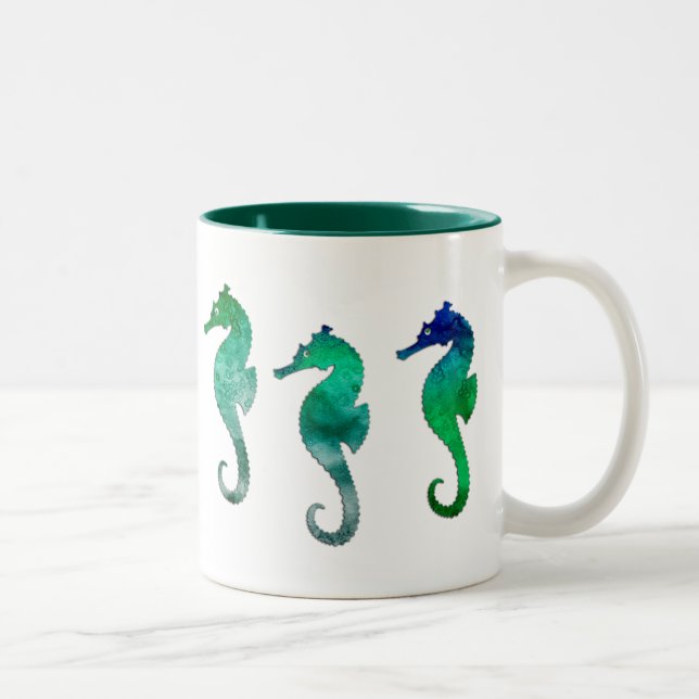 Tasse 2 Couleurs Hippocampes vert-foncé d'aquarelle (Droit)