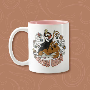 Tasse 2 Couleurs Hippy Piggy - Illustration du cochon de Guinée mig