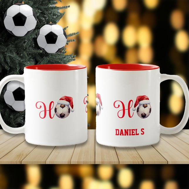 Tasse 2 Couleurs Ho Ho Christmas Soccer/Football Nom personnalisé (Créateur téléchargé)