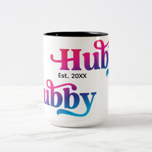 Tasse 2 Couleurs Hubby Couple Mariage Anniversaire personnalisé col