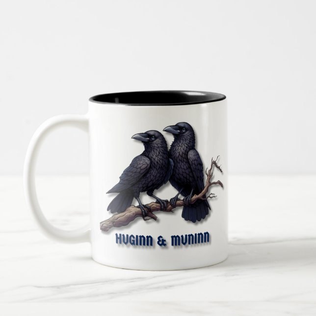 Tasse 2 Couleurs Huginn et Muninn Mug, Ravens d'Odin (Gauche)