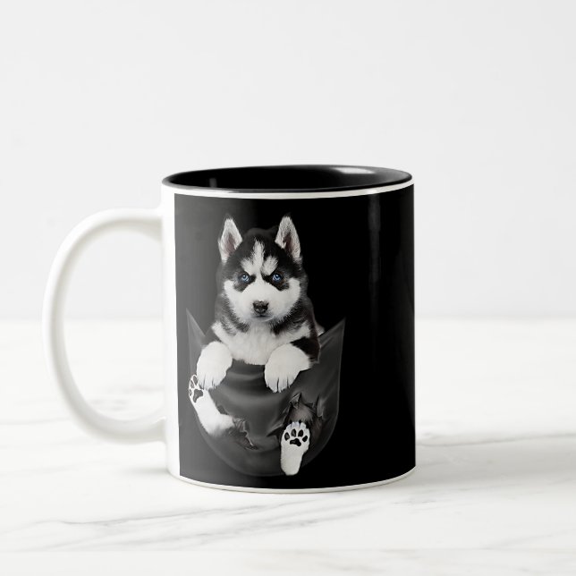 Tasse 2 Couleurs Husky Sibérien Dans Pocket Puppy (Gauche)