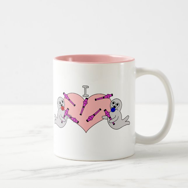 Tasse 2 Couleurs I coeur matraquant des bébés phoques (Droit)