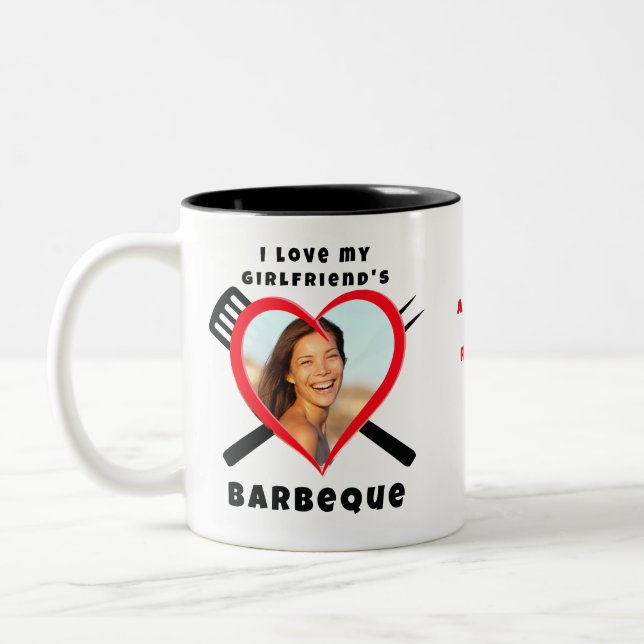 Tasse 2 Couleurs I Love My Girlfriend's BBQ Heart Custom Photo Name (Gauche)