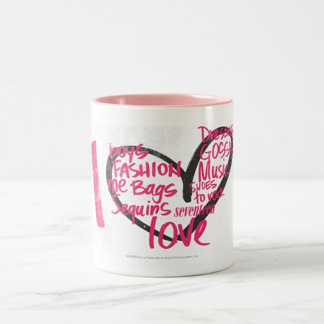 Tasse 2 Couleurs I magenta de graffiti de coeur (Centre)