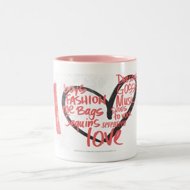 Tasse 2 Couleurs I rose de graffiti de coeur (Centre)