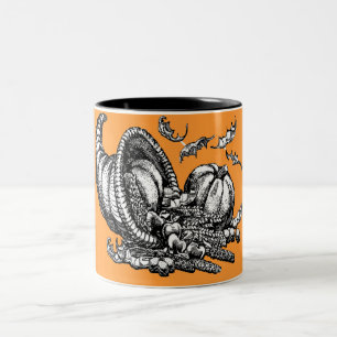 Tasse 2 Couleurs Illustration classique en osier Cornucopia noir bl