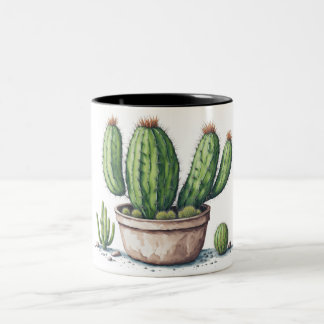 Tasse 2 Couleurs Illustration de cactus dans un style aquarelle de