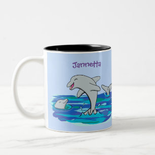 Tasse 2 Couleurs Illustration de dauphins heureux adorables