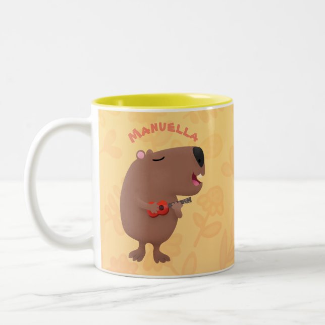 Tasse 2 Couleurs Illustration de dessin animé de capybara ukulele (Gauche)