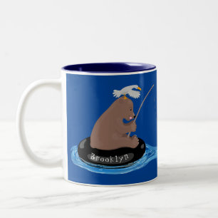 Tasse 2 Couleurs Illustration de dessin animé d'un ours mignon pêch