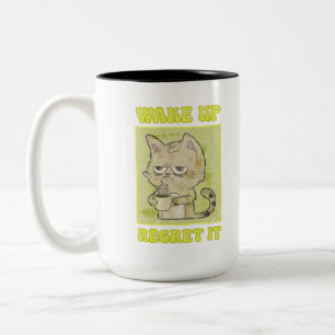 Tasse 2 Couleurs Illustration de Grumpy Cat Vintage Réveillez-vous,