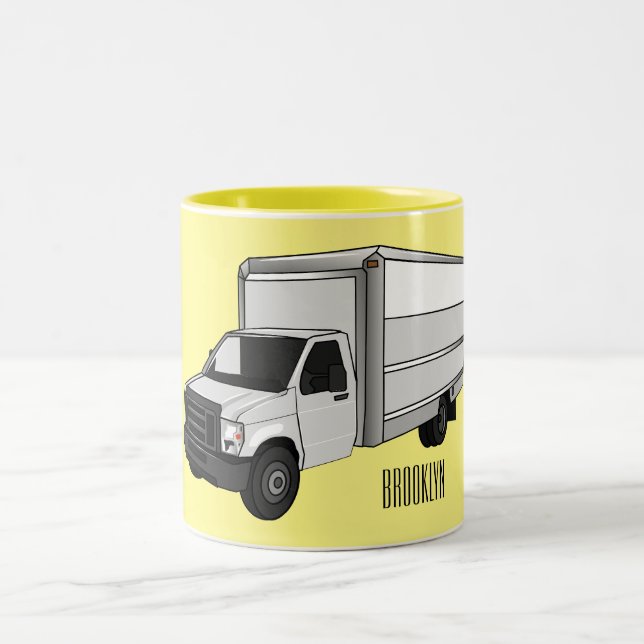 Tasse 2 Couleurs Illustration de la caricature du camion-boîte (Centre)