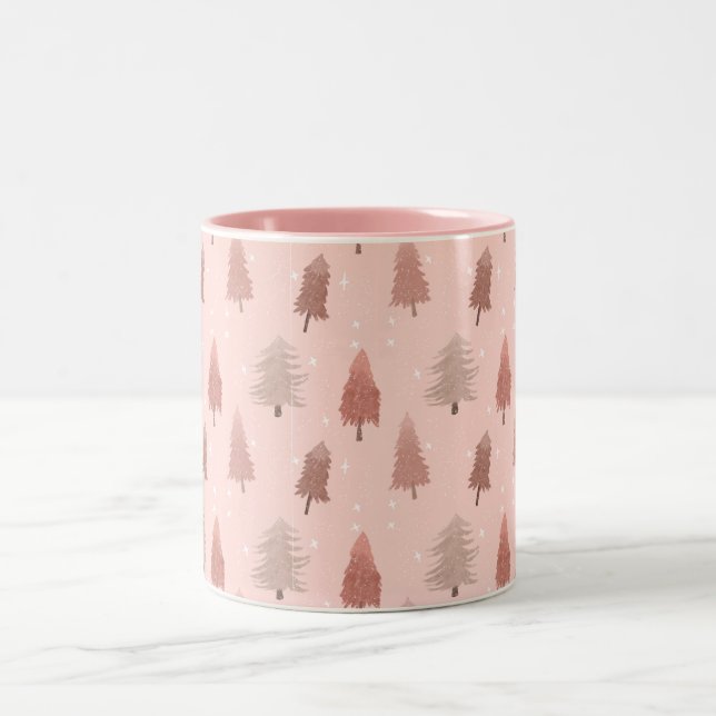 Tasse 2 Couleurs Illustration de l'arbre de Noël rose aquarelle (Centre)