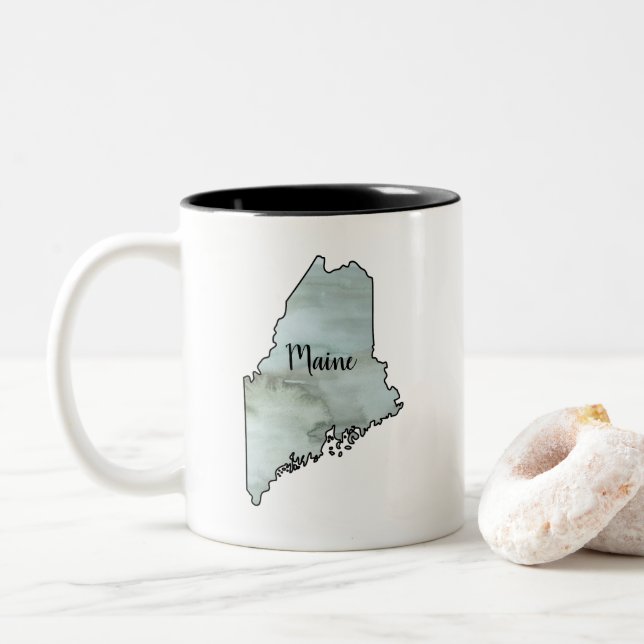 Tasse 2 Couleurs Illustration de l'état du Maine (Avec donut)