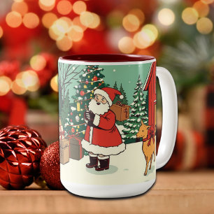 Tasse 2 Couleurs Illustration de Noël Vintage