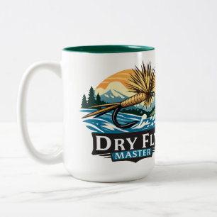 Tasse 2 Couleurs Illustration de pêche à la mouche style logo Dry F