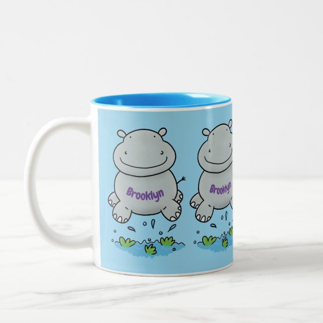 Tasse 2 Couleurs Illustration de saut en hippo mignon (Gauche)