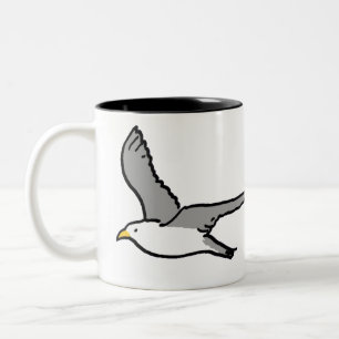 Tasse 2 Couleurs Illustration de vol d'oiseaux. Photo Seagull Flyin