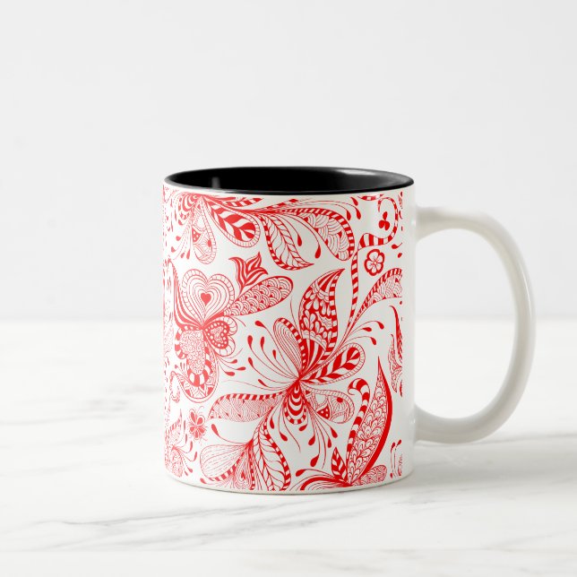 Tasse 2 Couleurs Illustration des fleurs rouges et des coeurs (Droit)