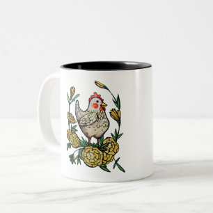Tasse 2 Couleurs Illustration des poulets à fleurs et poulets