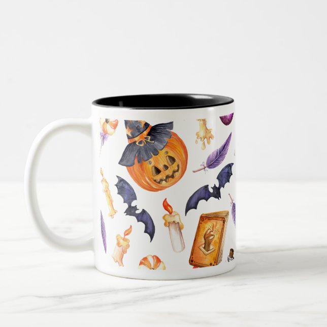 Tasse 2 Couleurs Illustration d'Halloween mignonne avec citrouille  (Gauche)