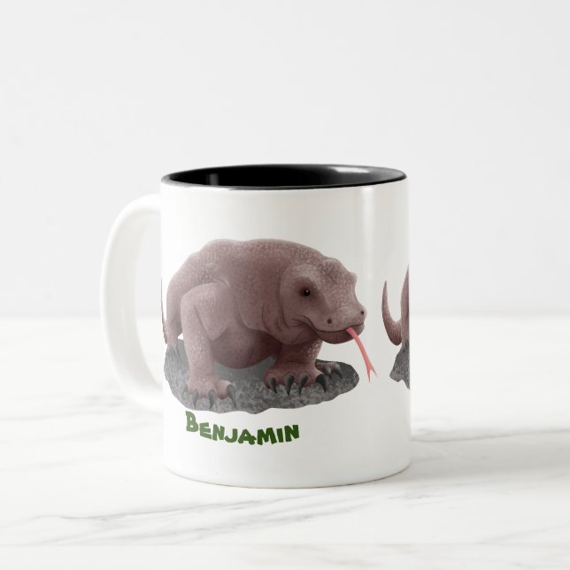 Tasse 2 Couleurs Illustration du dragon de Komodo (Devant gauche)