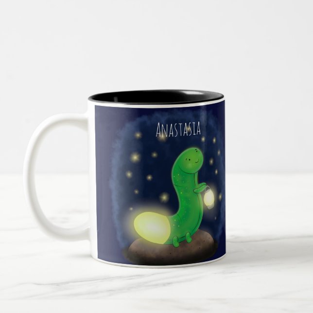 Tasse 2 Couleurs Illustration du ver vert mou (Gauche)