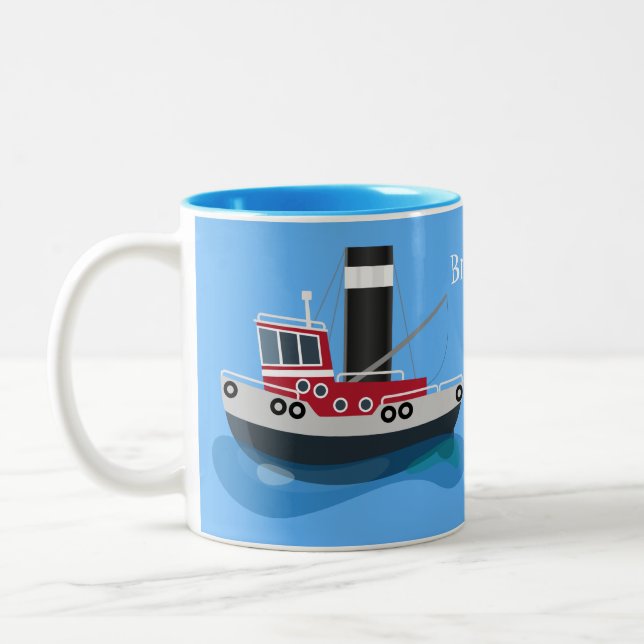 Tasse 2 Couleurs Illustration d'un bateau à chalutier mignon (Gauche)